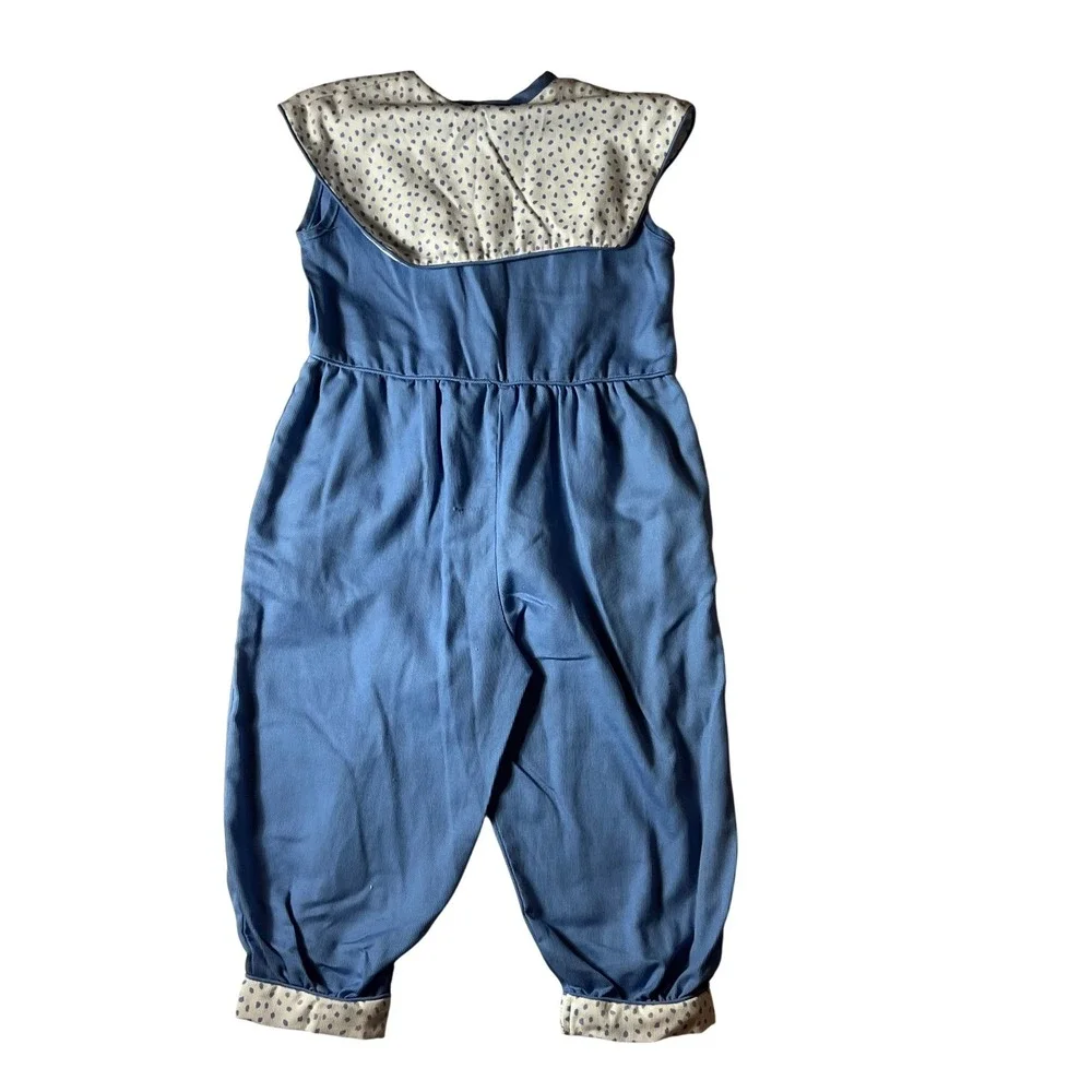 Vintage Handmade Blue Polka Dot Jumper Sailor‎ Collar One Piece Kids Size 5